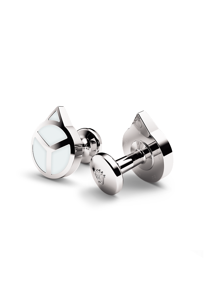 Rolex cufflinks made of 18 ct white gold that echo the hour hand found on Professional Rolex watches, equipped with a Chromalight display